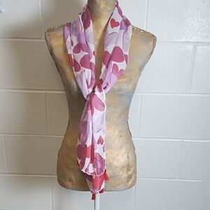 Charming Heart-Patterned Scarf in Lavendar Pink and Red 60"X11" Red Tassels